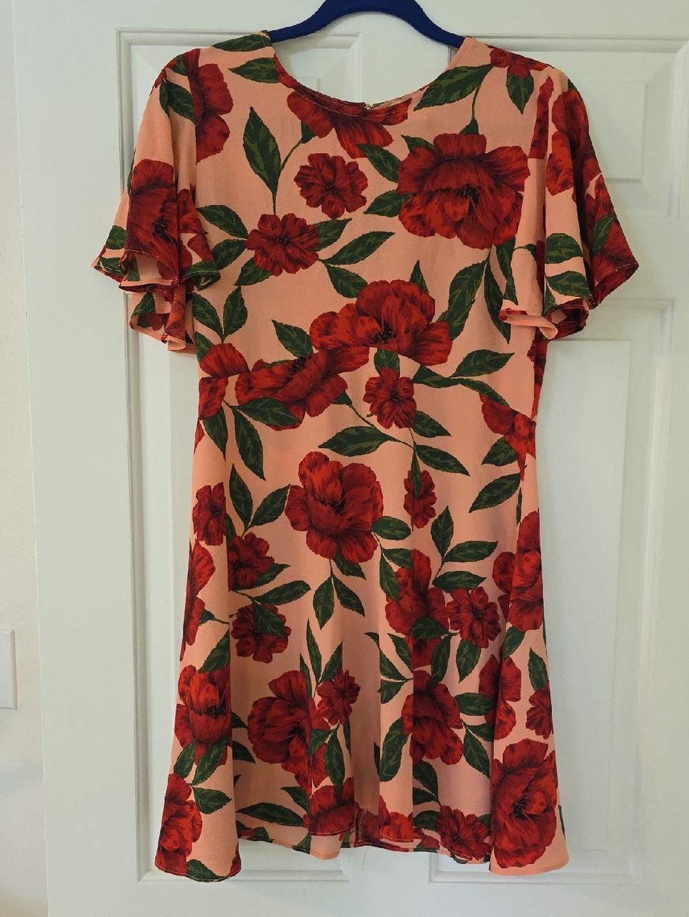 Madeline Peach Mini Dress with Red Floral Print